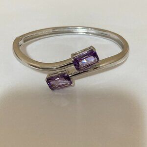 Sterling Silver Amethyst Semi Wrap Bangle Bracelet
